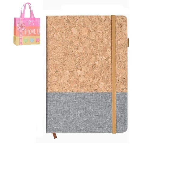 A5 Hardcover Notebook, Cork & Fabric Cover, Lined Pages with Elastic Closure, Pocket, Bookmark - for Journal, Work, Planner(XX)