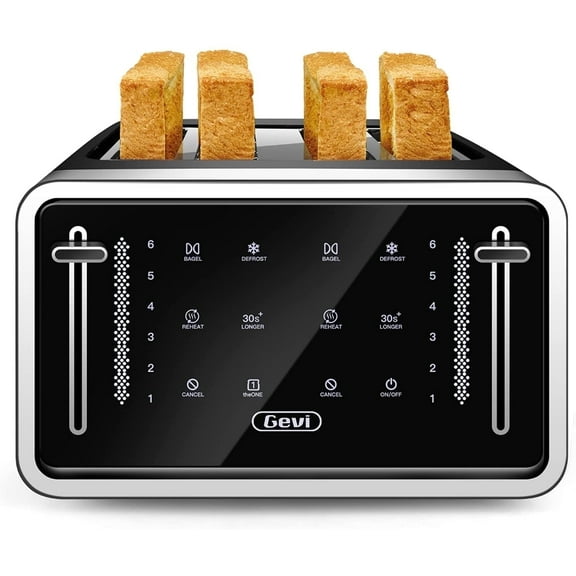 Gevi 4 Slice Toaster LED Digital Touchscreen Extra-Wide Slots Black Silver