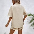 thumbnail image 6 of JULMCOMO Two Piece Sets for Women Deep V Neck Loose Fit Button Down Shirts Short Sleeve Wide Leg Summer Travel Lounge Sets Beige L, 6 of 7