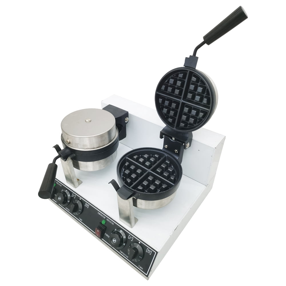 EQCOTWEA Commercial Round Waffle Maker Double Head Rotary Nonstick Muffin Maker Bakeries Snack Bar
