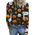 thumbnail image 4 of Womens Halloween Shirts Stretch Crewneck Long Sleeve Knit Tops Pumpkin Bat Print Holiday Tee Top, 4 of 5
