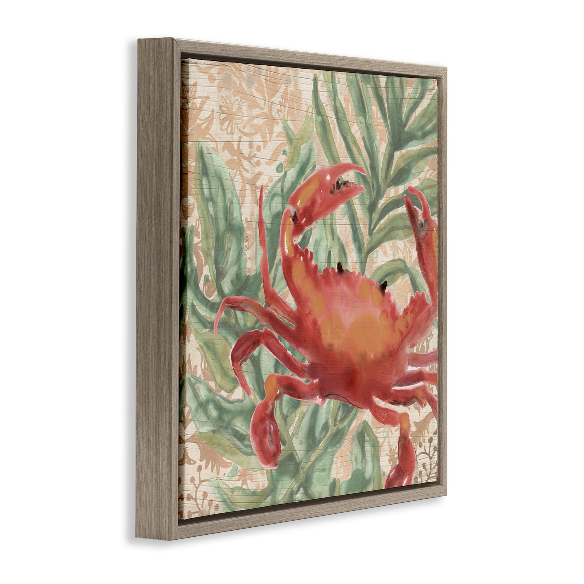 Stupell Industries Crab on Palm Leaves Animals & Insects Painting Brown Floater Framed Canvas Art Print Wall Art, 25 x 25