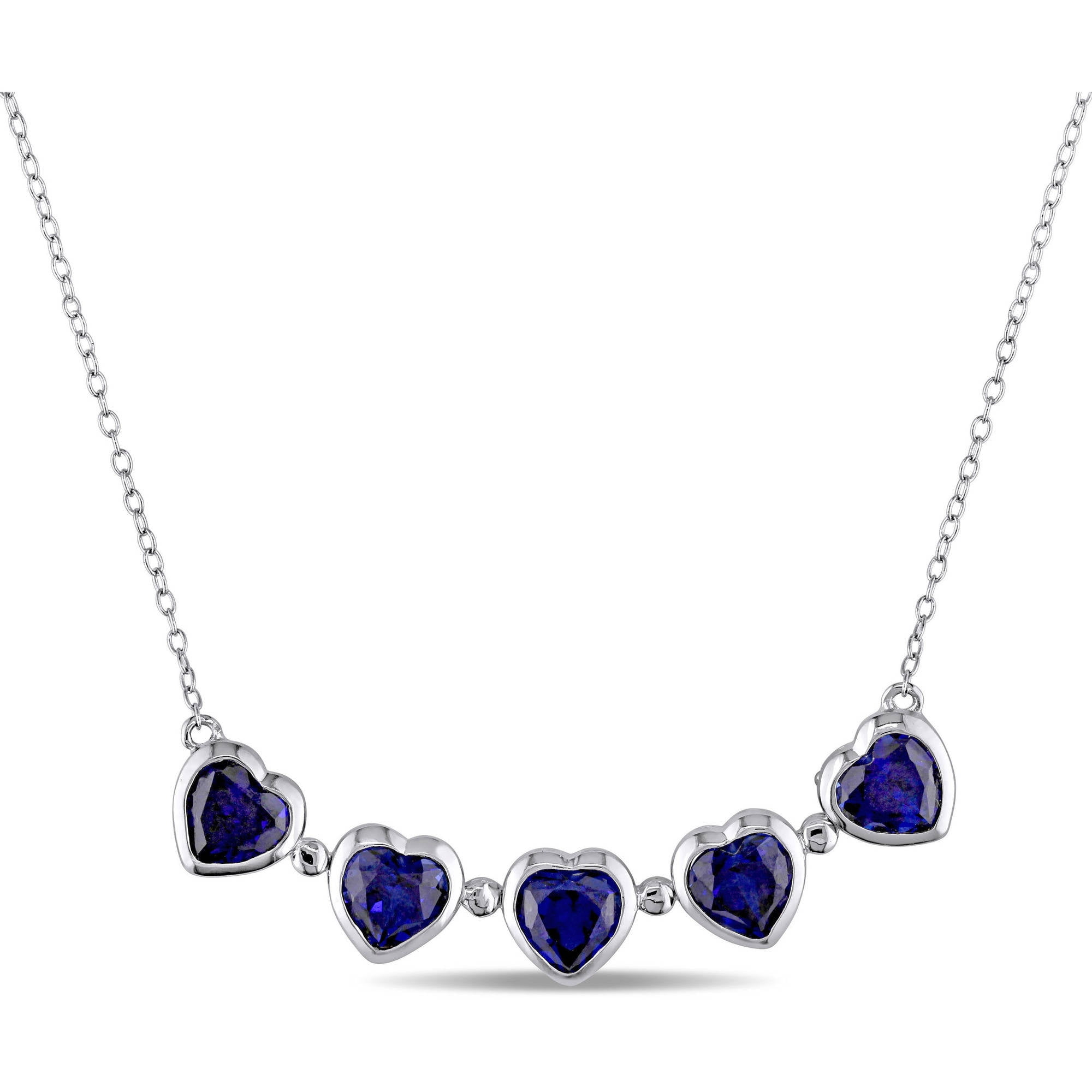 Tangelo 4-1 2 Carat T.G.W. Created Blue Sapphire Sterling Silver Vintage Multi-Heart Necklace, 18" by Tangelo