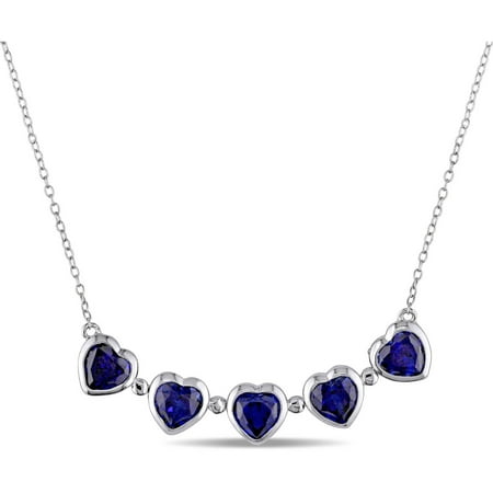 Tangelo 4-1/2 Carat T.G.W. Created Blue Sapphire Sterling Silver Vintage Multi-Heart Necklace, 18