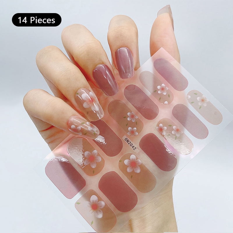 DIY Free-Baking Full Cover Wraps Flower Gradient Nail  Patch Polish Strips Salon Finished Nail Decals No Need UV Lamp Cured