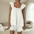 thumbnail image 2 of Shorts Set Pajama 2 Piece Outfits Sleeveless Plus Size Ruffle Crop Top Casual Shorts Summer Outfits Women White S, 2 of 6