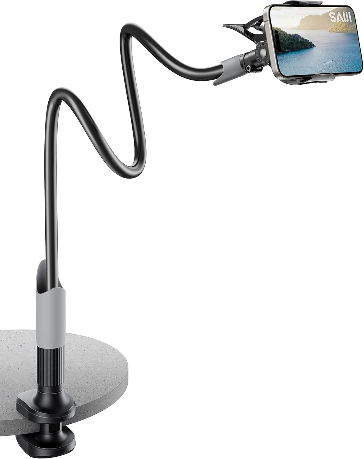 Gooseneck Bed Phone Holder, Flexible Long Arm Phone Mount for Desk, Clip Bracket Clamp Stand, iPhone Stand, Mobile Document Camera Nintendo Switch (Black)