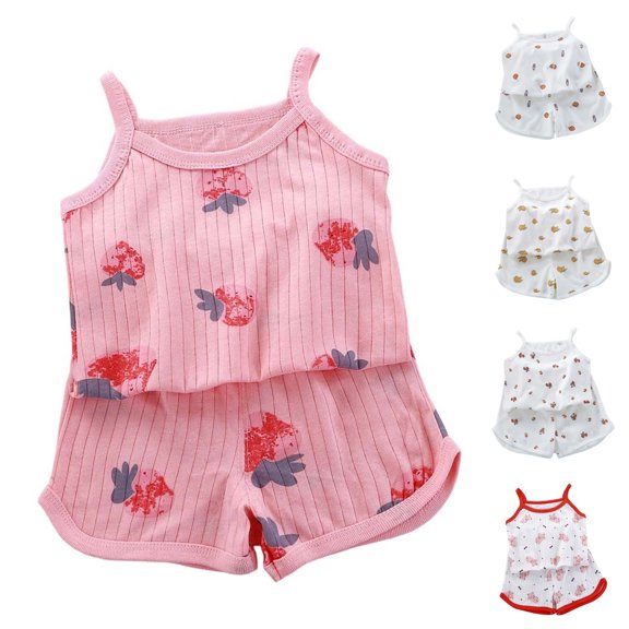 SROBPTY Toddler Girls Summer Set Print Crew Neck Sleeveless Top Elastic Waist Short Pant for 6M-9Y