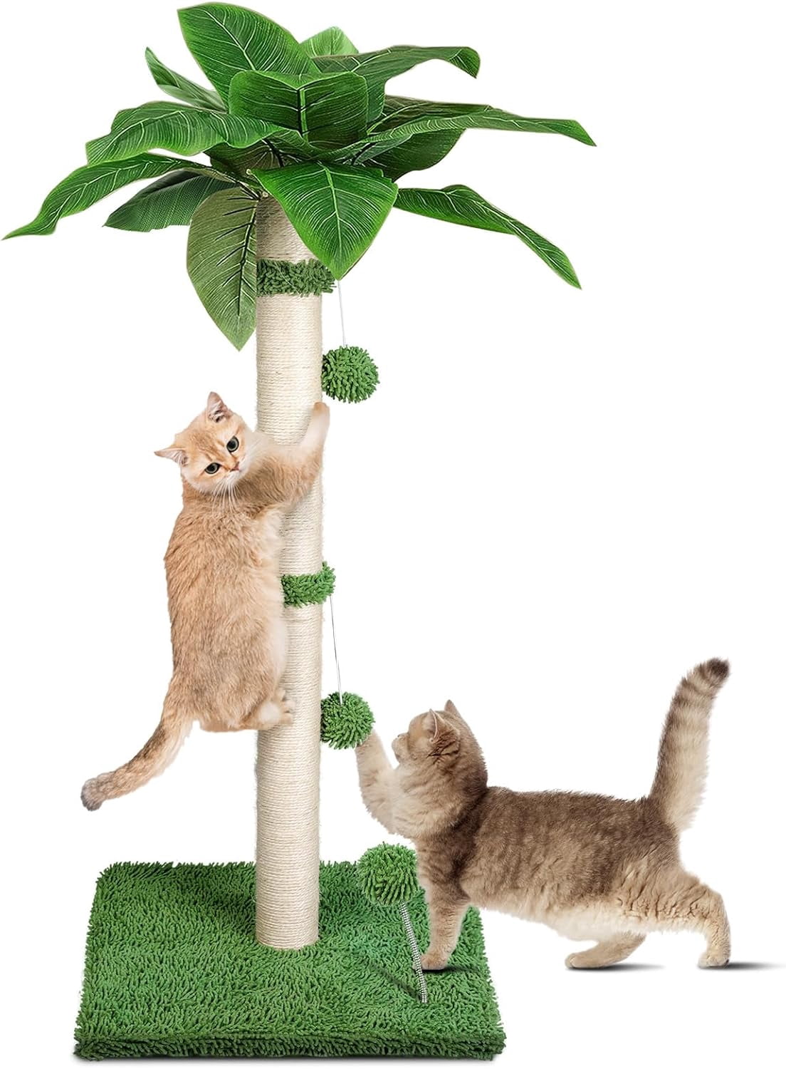 Cat Scratching Post for Indoor Cats,33.5” H Sisal Scratching Post for Kitten & Large Cat, Cat Scratch Post with Spring Ball,Brown