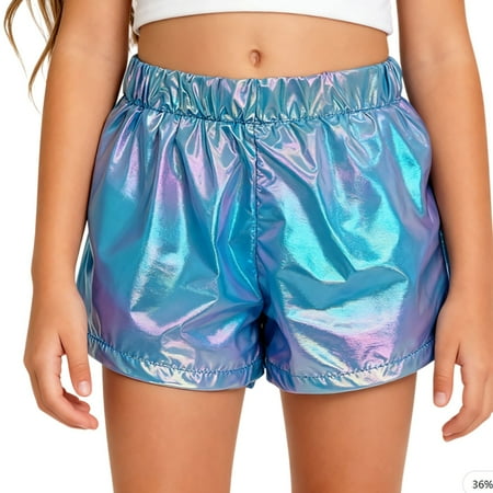 lnmuld Glitter Metallic Girls Dance Shorts - Party & Festive Celebration Stage Bottoms Size:5-6 Years
