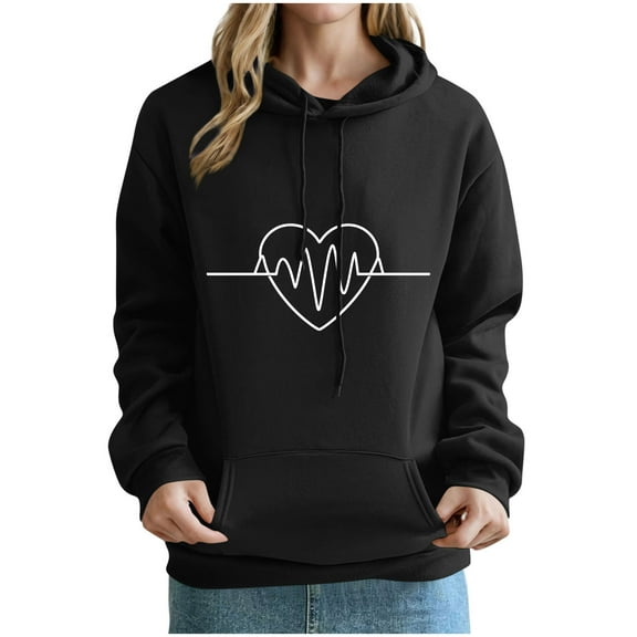 Ecqkame Women's Cute Printed Hoodies Off Shoulder Sleeves Long Sleeved Hooded Sweatshirts Lightweight Fashion Tops Black XXL
