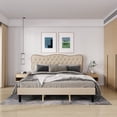 thumbnail image 5 of Homhougo Full Size Bed Frame Faux Leather Upholstered Platform Bed with Button Tufted and Adjustable Headboard, Heavy Duty Mattress Foundation, No Box Spring Needed(Beige), 5 of 9
