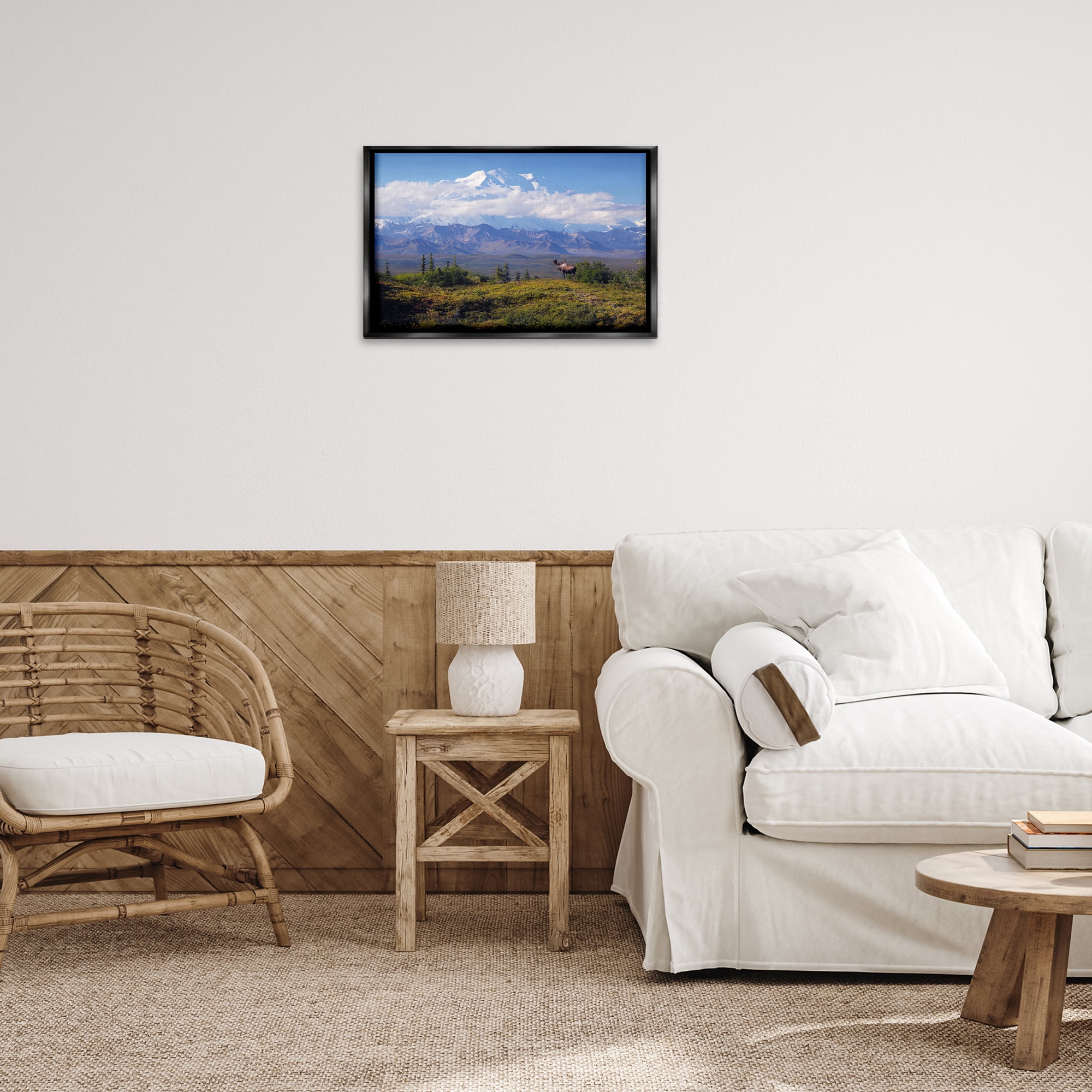 Stupell Industries Mountain Majesty Moose Landscape & Nature Photography Black Floater Framed Canvas Art Print Wall Art, 25 x 17