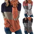 thumbnail image 2 of Nueva costura color de contraste cuello redondo manga larga casual suéter de mujer Irfora  Azul marino + naranja 3XL, 2 of 5