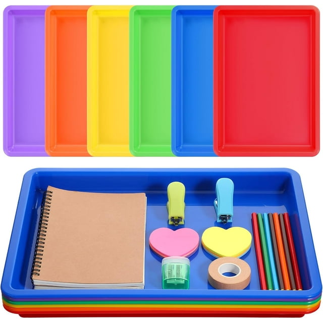 6Pack Colorful Plastic Art Trays, 6 Colors 16x12x1 Inch Stackable Activity Crafts Tray, Sensory Serving Organizer for DIY Projects, Beads, Painting, Jewelry, School Classroom DIY Project