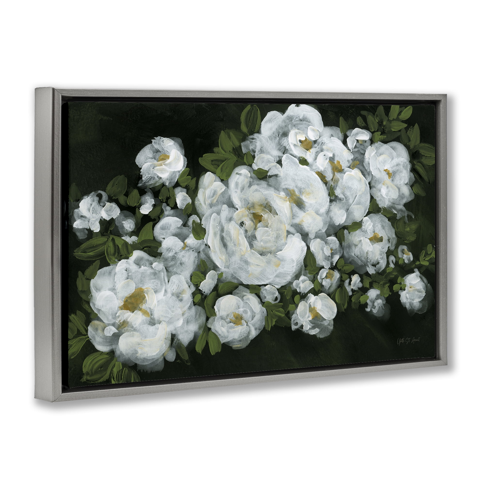 Stupell Industries Midnight Blooming Roses Botanical & Floral Painting Gray Floater Framed Art Print Wall Art, 31 x 21