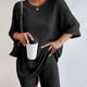 thumbnail image 1 of Conjunto De Dos Piezas Acanalado Sólido, Camiseta Extragrande De Cuello Redondo Y Pantalones Cortos Ajustados, Ropa De Mujer, 1 of 4