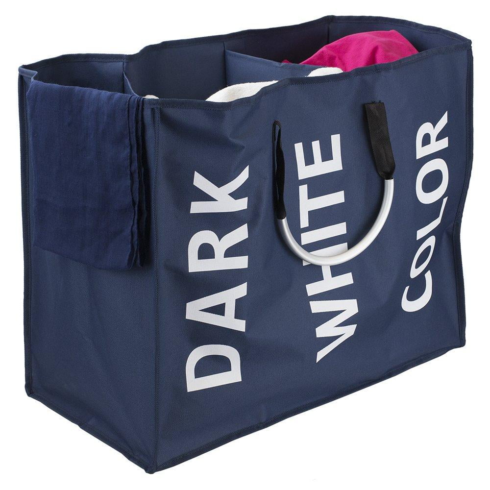 Triple Canvas Laundry Sorter with Aluminum Handles, Navy Blue, This 3