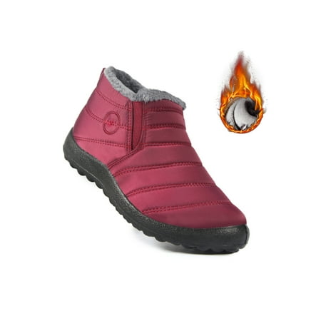 

Welliumy Mens Snow Boots Waterproof Winter Boot Plush Lined Ankle Bootie Cold Weather Booties Work Comfort Slip On Warm Shoes Maroon 6