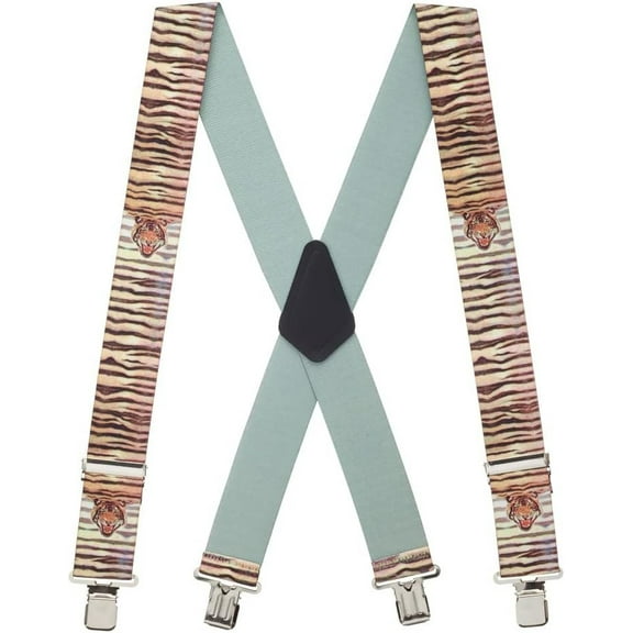 Suspender Store Novelty Tiger Suspenders - 2-Inch Wide Elastic - X-Back - Gator Clip - 3 Sizes