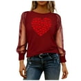 thumbnail image 7 of CheerKidz Women Sheer Mesh Sleeve Top With Paw Print Heartbeat Graphic Casual Comfortable Long Sleeve Round Neck Blouse Fashion Daily Wear T Shirt for Ladies(Red#3,2XL), 7 of 7