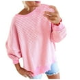 thumbnail image 1 of Chandails en Molleton Décontractés à Manches Longues pour Femmes, Col Rond, Imprimé Rayé, Chandail Sans Capuche, Haut à Manches Longues, Chemise Simple, Col en V Athlétique, Nouveau T-Shirt pour Femmes, 1 of 8
