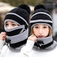 thumbnail image 3 of Limei Womens Girls Knit Beanie Scarf Mask Set Soft Warm Fleece Lined Winter Ski Hat with Pompom, 3 of 4