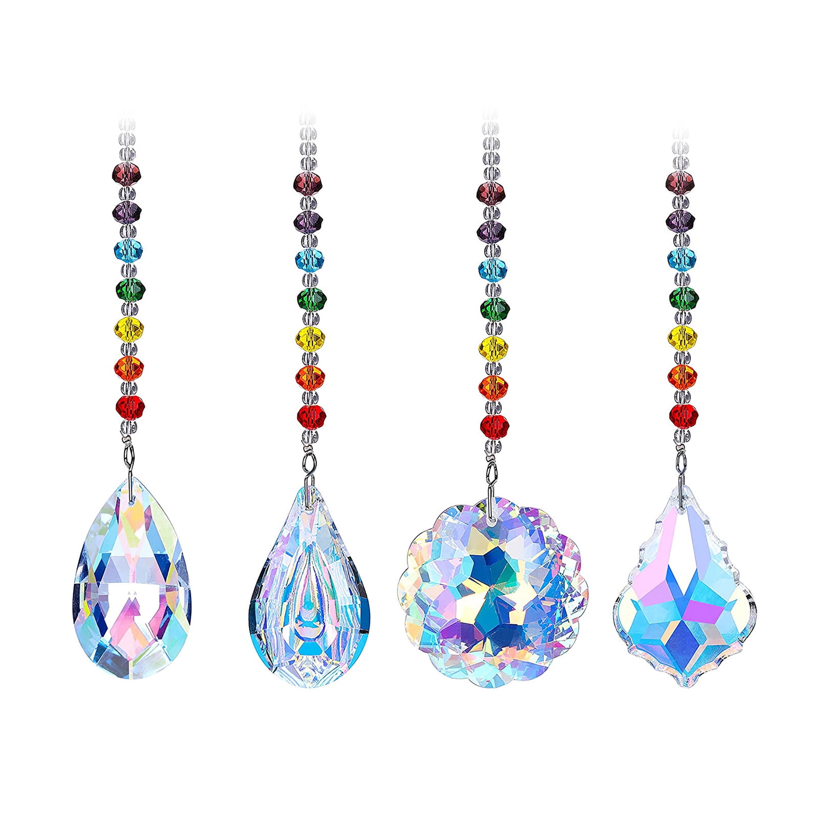 Handmade Clear Crystal Maple Leaf Shape Suncatcher Prism Pendant Ornament Set 2 