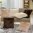 thumbnail image 6 of 2 Pack Fluffy Faux Fur Pillow Shams, 18 x 18 Inches Throw Pillow Covers, Luxury Decorative Furry Pillowcases Cushion Cover for Christmas, Zipper Closure, No Pillow Insert, Brown, 6 of 8