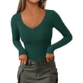 thumbnail image 1 of Remera PRETTYGARDEN Ajustada Cuello en V Manga Larga Verde Oscuro Talle S, 1 of 8