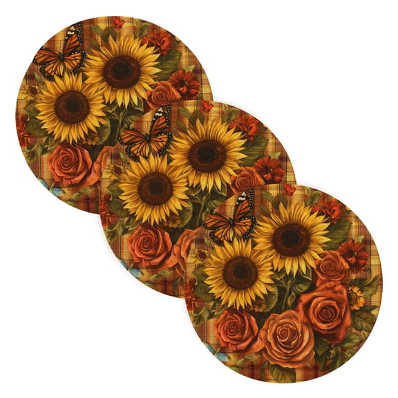 BZSMCE Mats for Pots,Pans Place Sunflowers Roses and Butterflies Simple Style Pattern Pot Mats