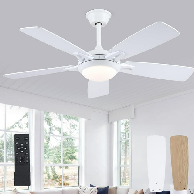 Ventilador de techo Kviflon 46 cm con luz, mando a distancia, color blanco