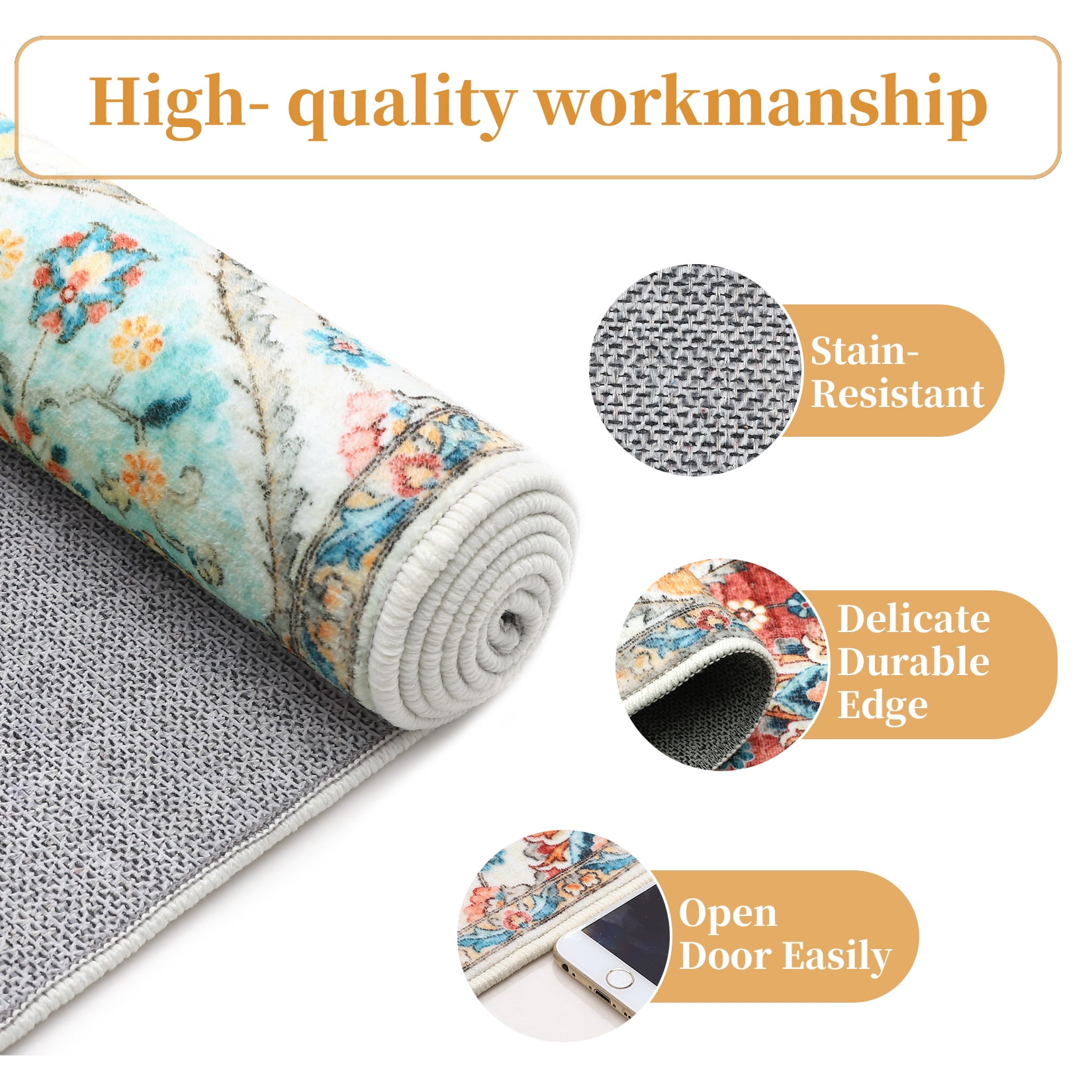 Garvee 8' x 10' Area Rug for Living Room Bedroom Floral Rug Moroccan Trellis Rug Vintage Persian Indoor Accent Rug Farmhouse Floor Carpet Rug, Orange