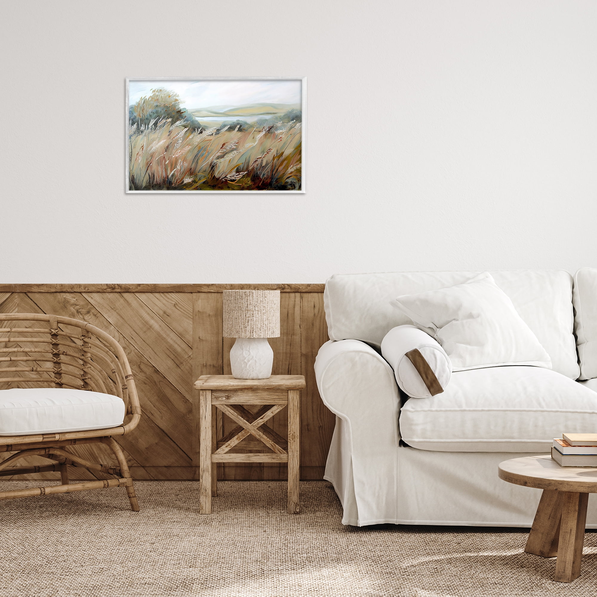 Windy Meadow Distortion White Framed Giclee Art, design by Sasha