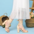 thumbnail image 2 of Sandalias de tacón medio con cordones entrecruzados para mujer Beige 37, 2 of 6