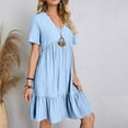 thumbnail image 5 of Sevevn Fashion Women Summer Casual V-Neck Short Sleeve Mini Dress Summer Light Blue L, 5 of 9