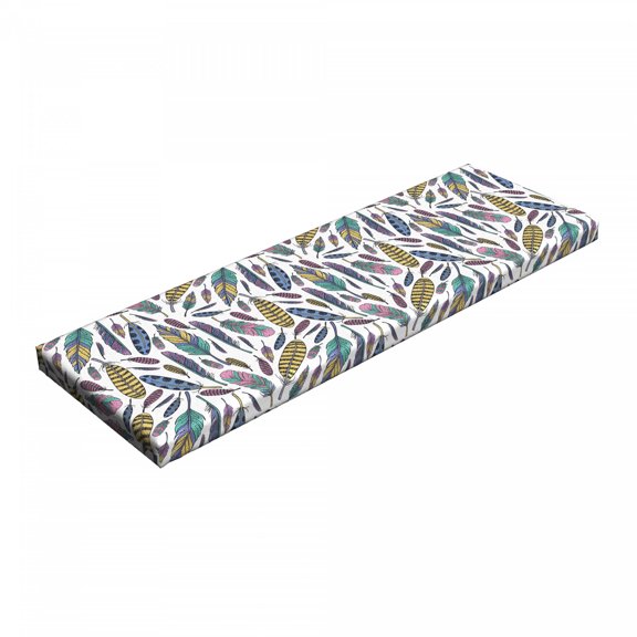 Boho Bench Pad, Colorful Floating Feathers Doodle Bohemian Style Hippie Fashion, HR Foam Cushion with Decorative Fabric Cover, 45" x 15" x 2", Multicolor, by Ambesonne