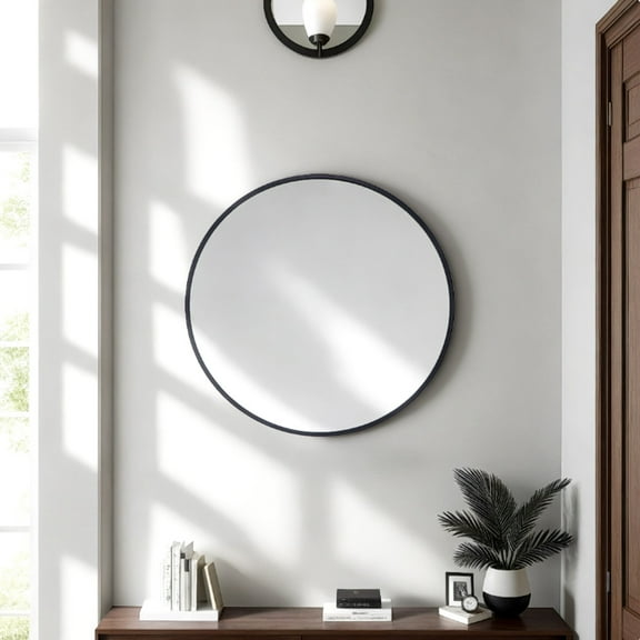 Abble 20" Wall Mirror Round Vanity Mirror Aluminium Framed Circle Bathroom Mirror Modern Wall Mirror, Black