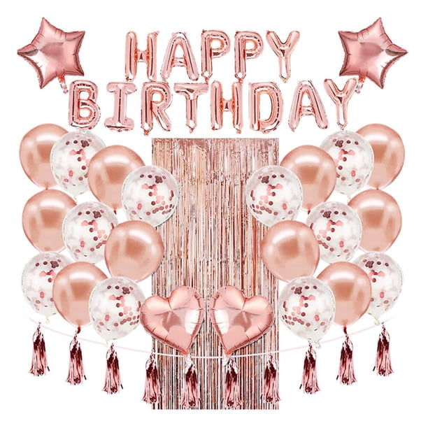 1 juego de decoraciones para fiesta de cumpleaños, borlas de cortina con flecos y globos decorativos.