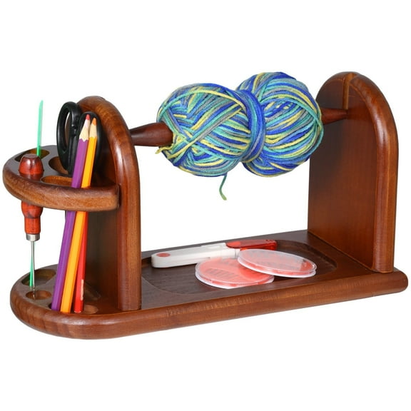 Wooden Yarn Organizer, Crochet Yarn Spinner Stand, Knitting Yarn Dispenser with Storage, Ideal for Yarn Management & Crafting