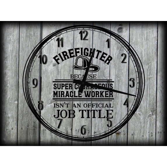 Large Wall Clock on Canvas Art Firefighter… super courageous miracle worker funny job 12 x 16 Inch Wall Art Decor Gray