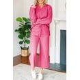 thumbnail image 5 of Bonbon Pink Textured V Neck Top and Wide Leg Pants Set for Women | [ZhiHiMeRi] | (US 4-6)S, 5 of 12