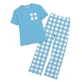 thumbnail image 2 of ITSAME Girls Outfits 2-Piece Crewneck T-Shirt and Plaid Pants Kids Casual Home Clothes Set Light Blue Size 7, 2 of 9