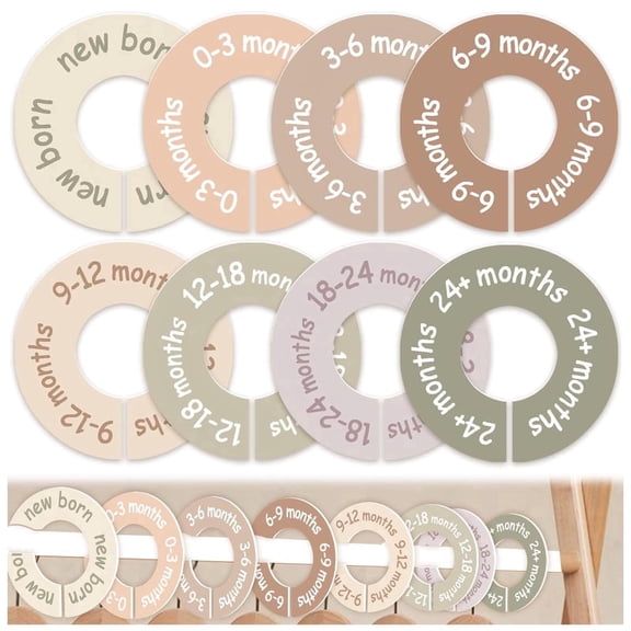 UKSKS Baby Foldable Rod Mount Closet Dividers with Clear Size Labels, Multicolor, 8 Count