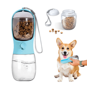 Elious Portable Pet Water Bottle, Dog Water Bottle with Food Container, Outdoor Portable Dog Water Bowl, Travel Food Feeder & Water Dispenser for Puppy, Cat, Dog Stuff, Puppy Essentials (10oz)