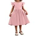 thumbnail image 2 of XEGLSBU Toddler Girls Dresses 2025 Summer Fly Sleeve Cotton Linen Dress for Kids Solid Color Dresses Size 2-7 Years Size 3-4 Years, 2 of 9