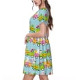 thumbnail image 2 of Goofa bunnies and chicks on a train Pattern Women Summer Short Sleeve Midi Dress with Pockets Casual Aline Flowy Tshirt Dress Vocation Beach Sundress, 2 of 6