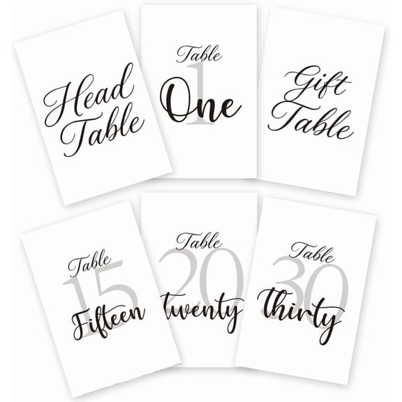 32 Pcs Wedding Table Numbers Cards 1-30 Minimalist Number Double Sided Wedding Table Numbers Signs with Head and Gift Table Card Party Multi-color