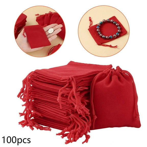 100x Small Red Gift Bag Velvet Cloth Jewelry Pouch Drawstring Wedding Favors