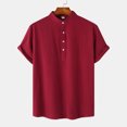 thumbnail image 1 of Chemise Décontractée à Manches Courtes en Coton et Lin pour Hommes, Col Montant, Été, 1 of 7